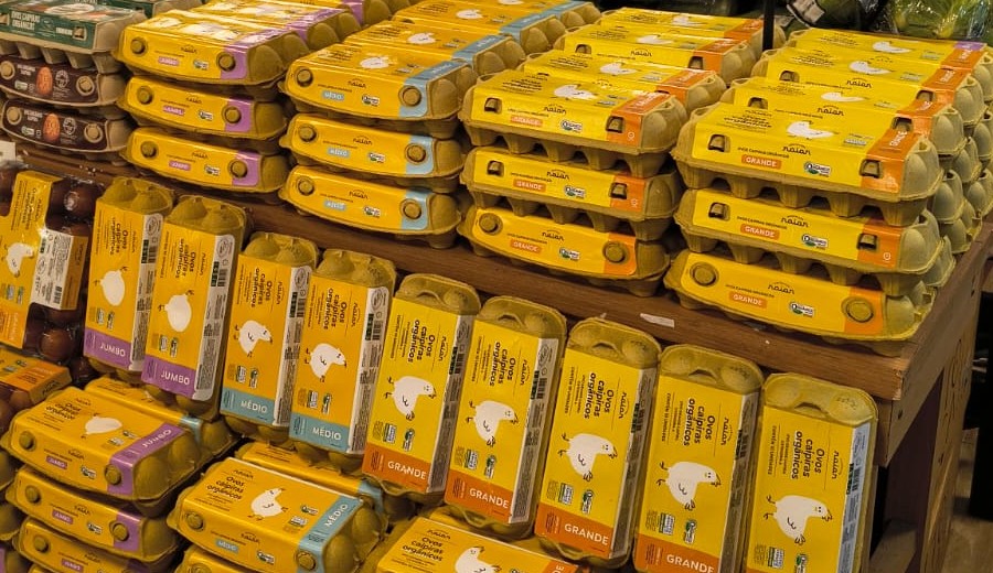 Gôndola de supermercado com ovos Raiar